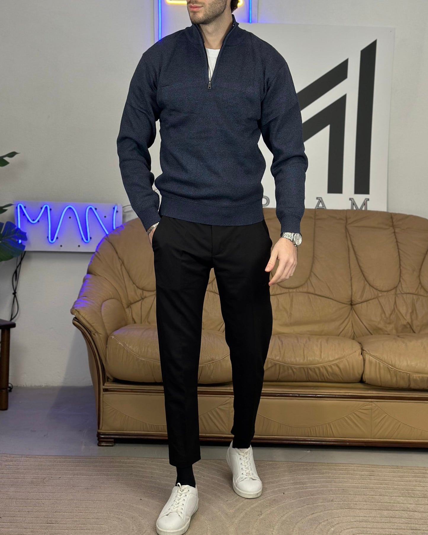 Maglione a Collo Alto con Zip