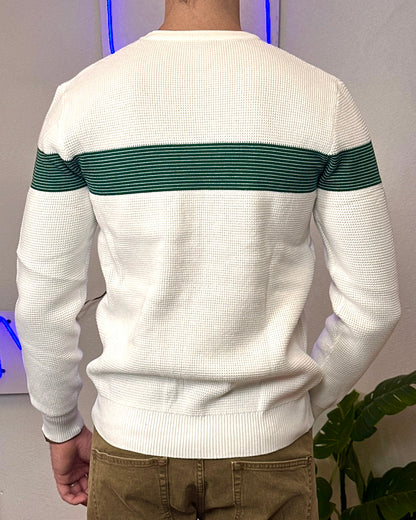 Maglione Pullover col. Bianco con Riga Verde