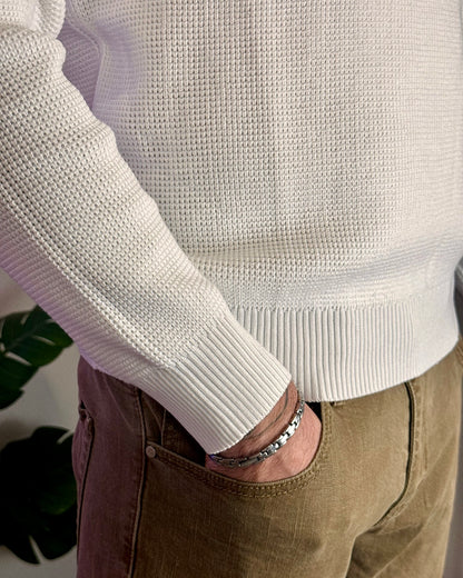 Maglione Pullover col. Bianco con Riga Verde