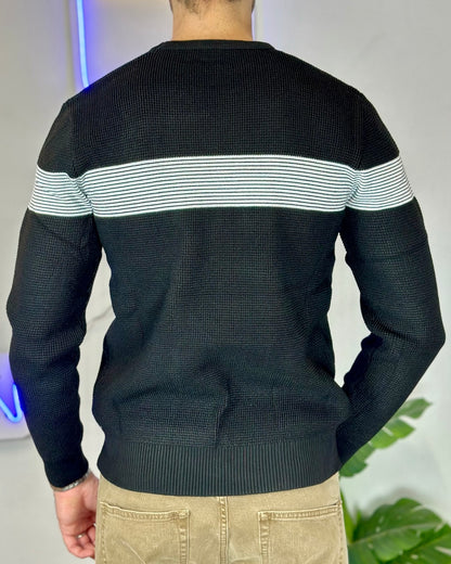 Maglione Pullover col. Nero con Riga Bianca