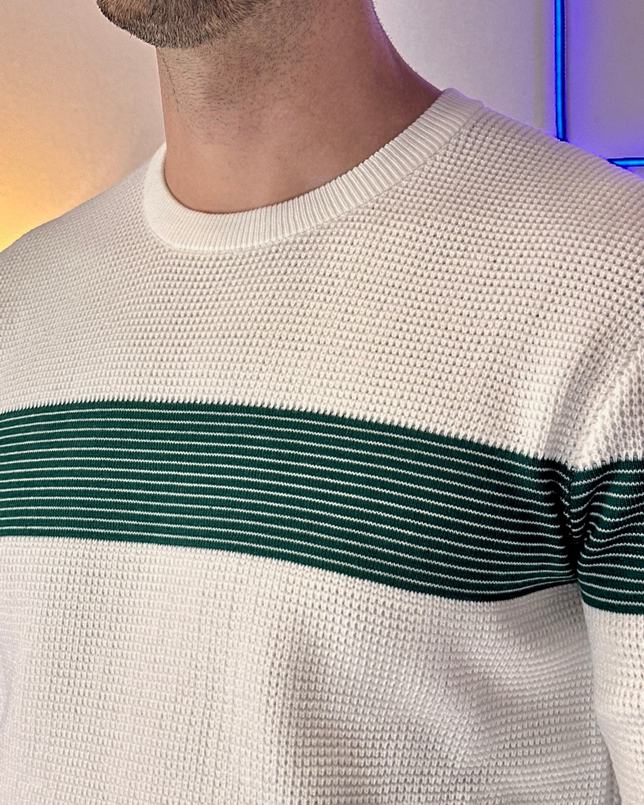 Maglione Pullover col. Bianco con Riga Verde