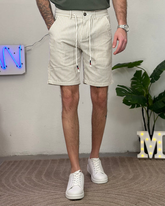 Bermuda a Righe con Laccio col. Beige