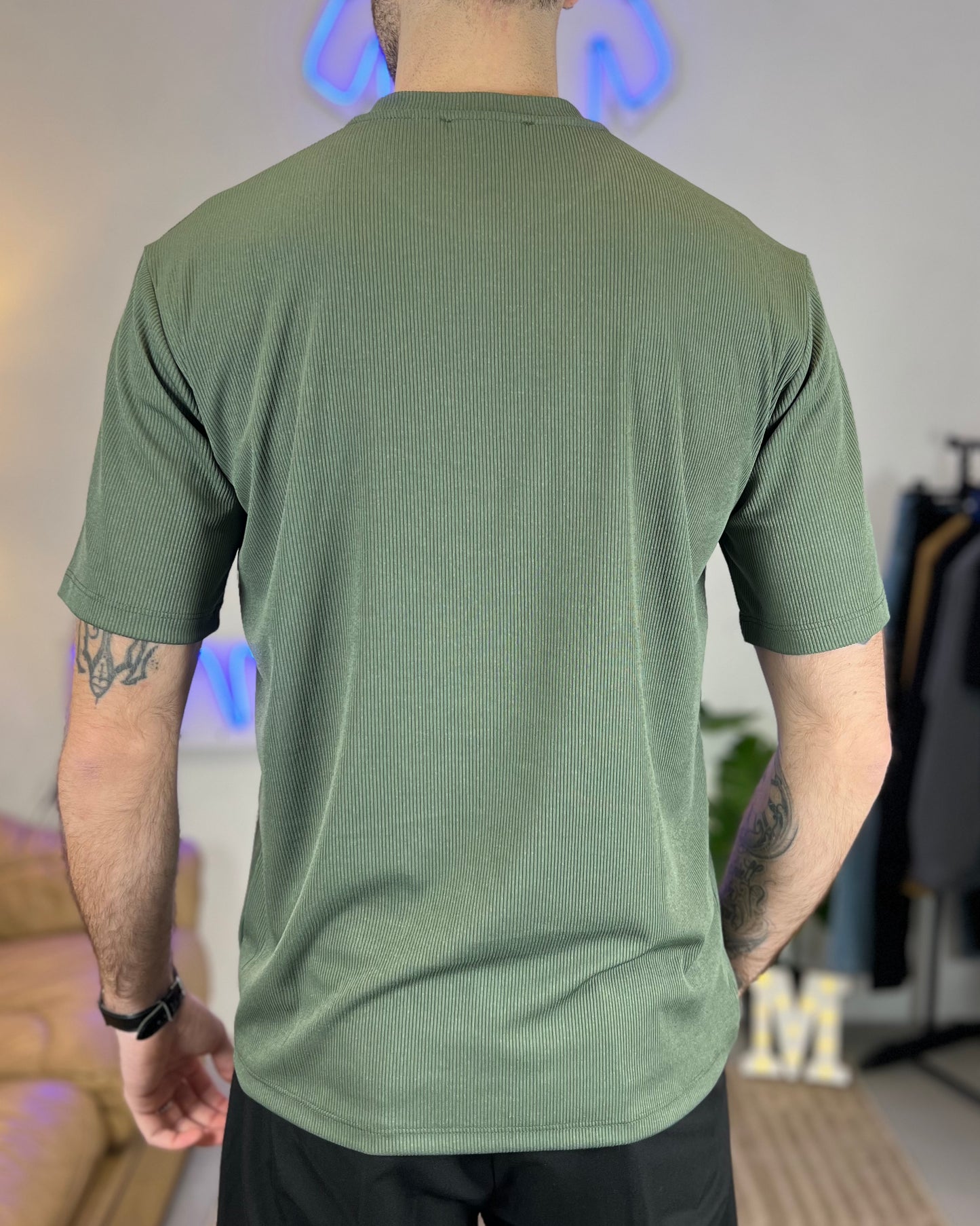 Maglia Manica Corta a Righe col. Verde Militare