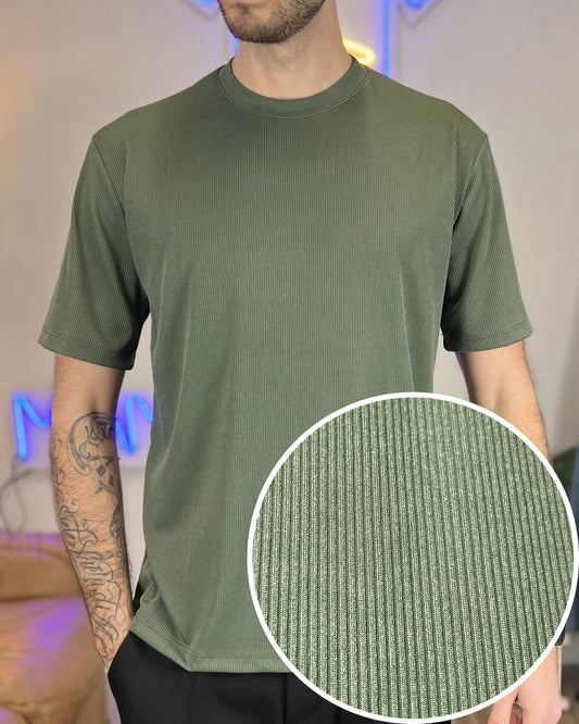 Maglia Manica Corta a Righe col. Verde Militare