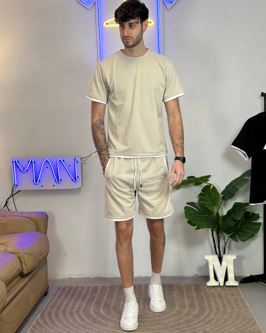 Completo Coordinato Estivo Maglia-Bermuda col. Beige