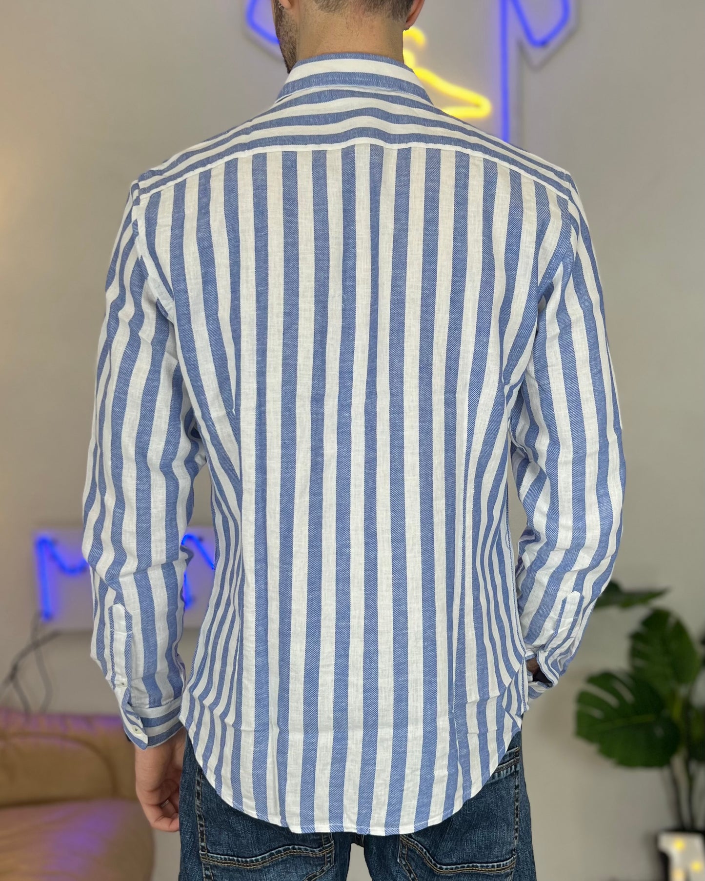 Camicia di Lino a Righe col. Blu