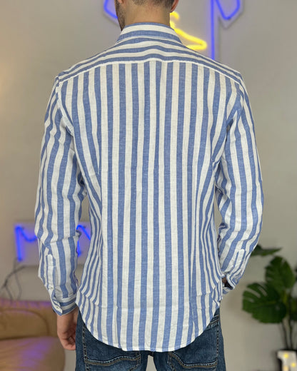 Camicia di Lino a Righe col. Blu